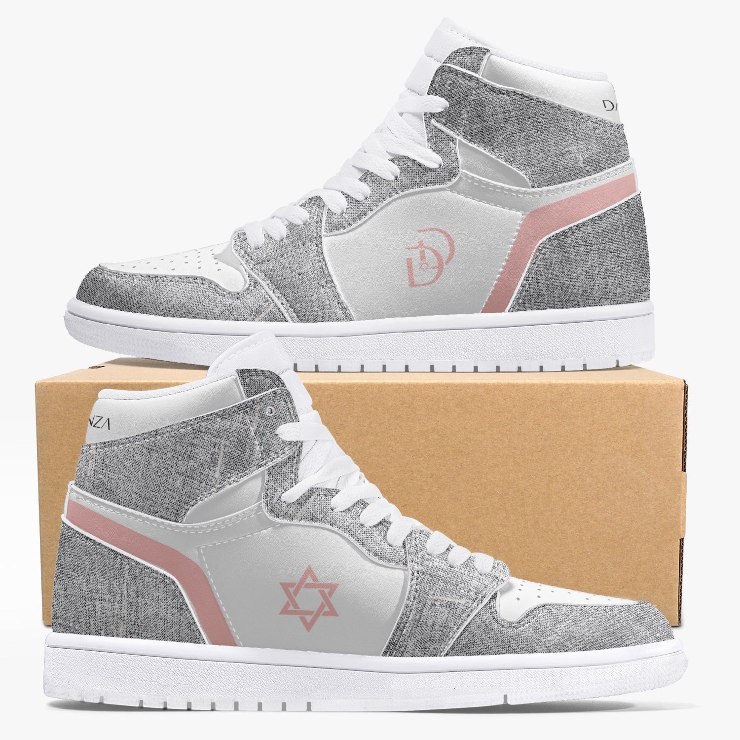 Unisex Star Of David High-Top Leather Sneakers David Denza- fabric 