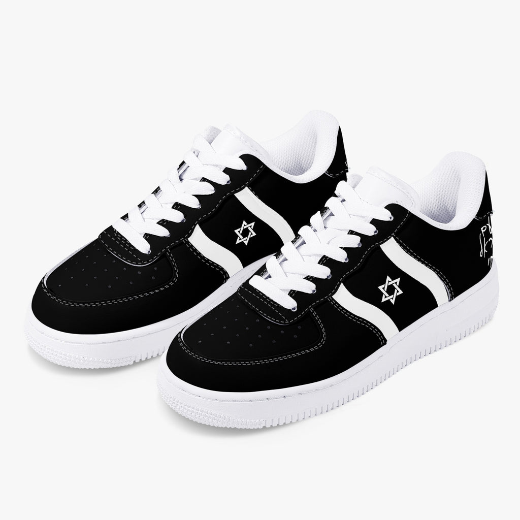 Unisex David Elevate Star Of David Low-Top Leather David Denza Sneakers-Black and White