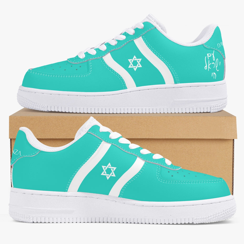 Unisex David Elevate Star Of David Low-Top Leather David Denza Sneakers  turquoise and white