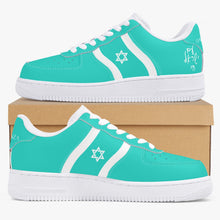 Load image into Gallery viewer, Unisex David Elevate Star Of David Low-Top Leather David Denza Sneakers  turquoise and white