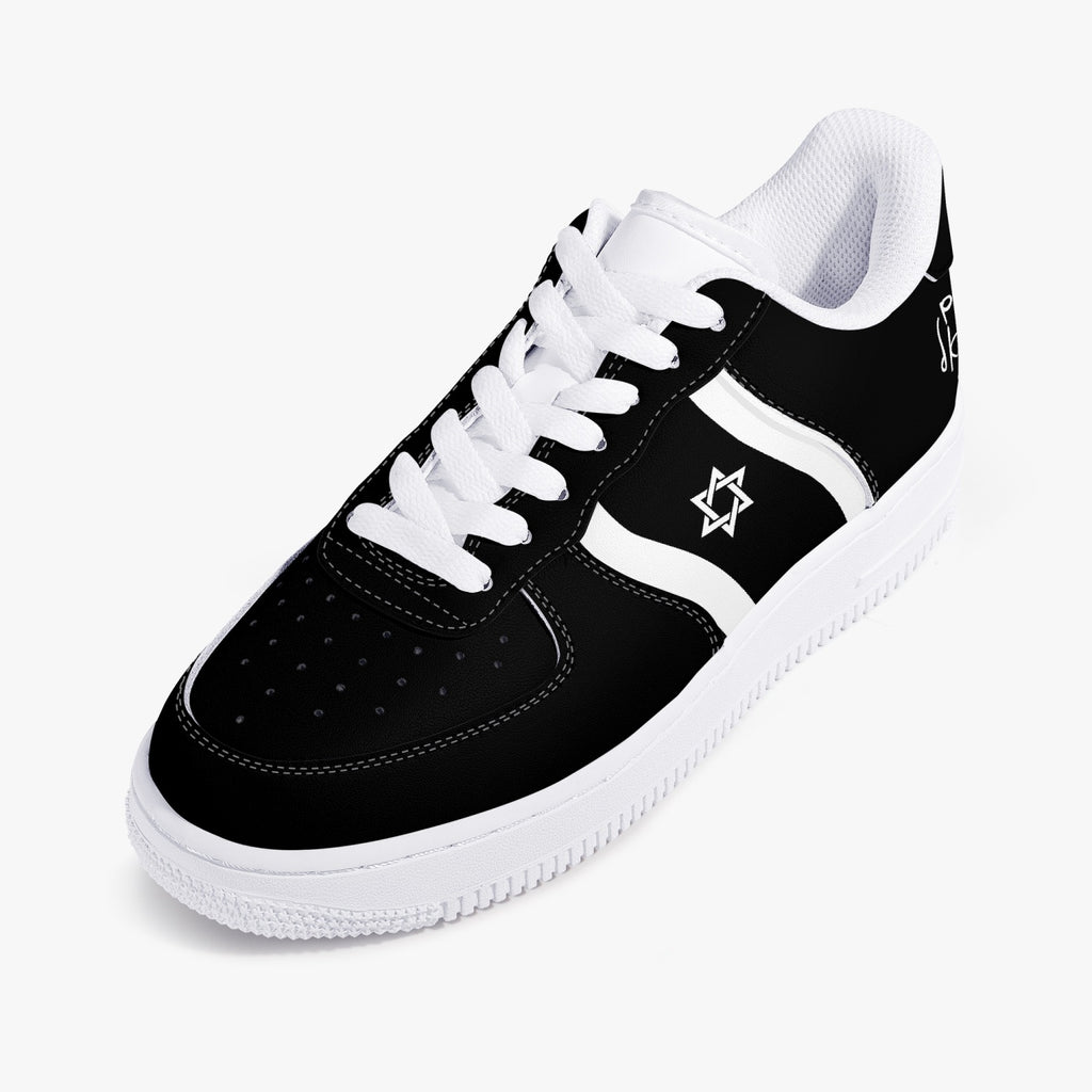 Unisex David Elevate Star Of David Low-Top Leather David Denza Sneakers-Black and White