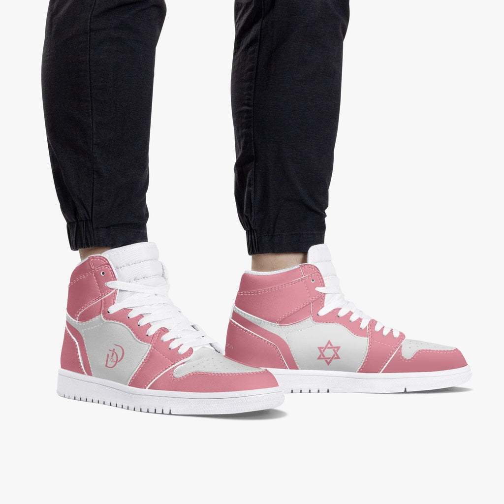 Unisex David Legends Star Of David High-Top Leather Sneakers David Denza- Pink and White