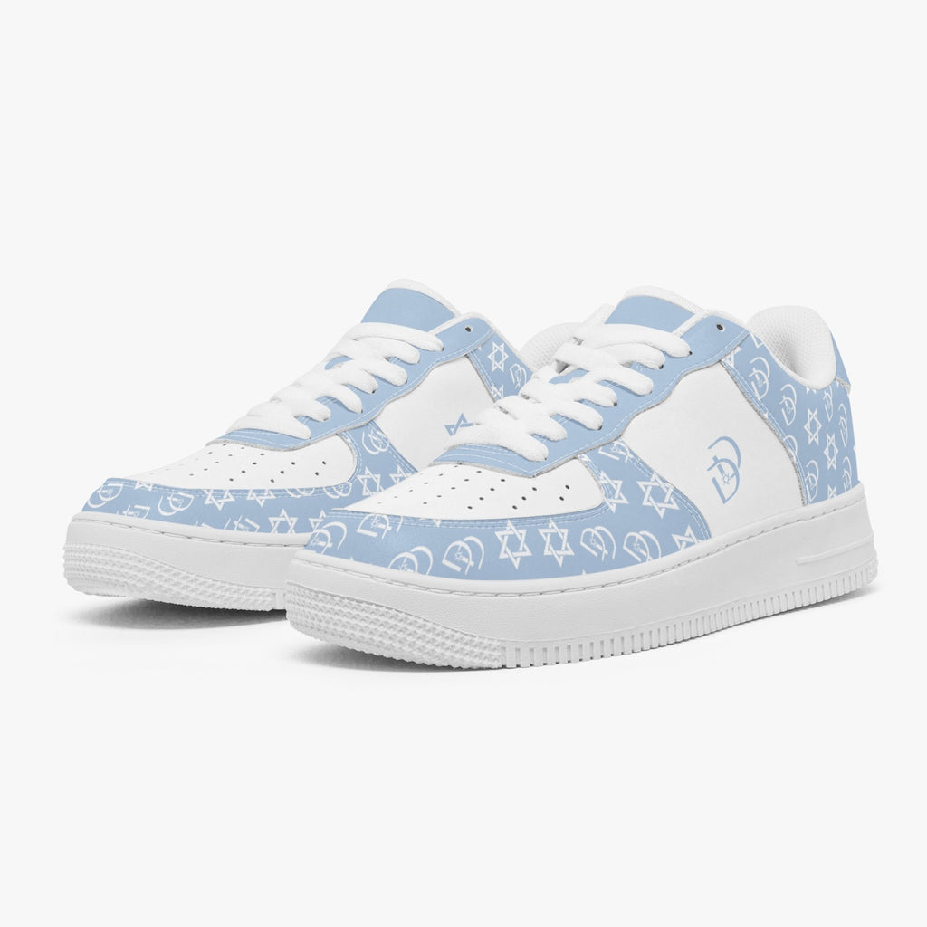 Unisex David Elevate Star Of David Leather David Denza Sneakers  - Sky Blue & White