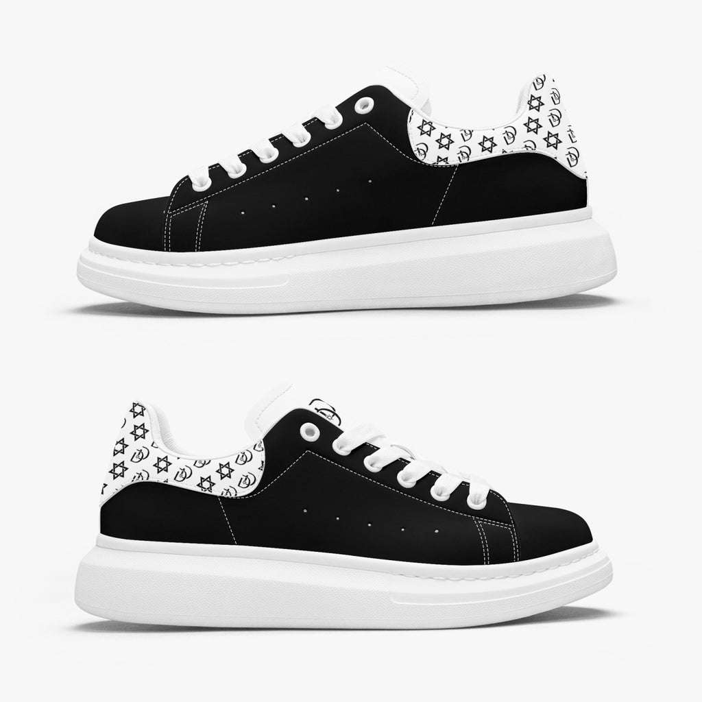 Unisex David Bold Star Of David Pattern Leather Oversized Sneakers - White and Black