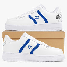 Load image into Gallery viewer, Unisex David Elevate Star Of David Low-Top Leather David Denza Sneakers - White &amp; Blue