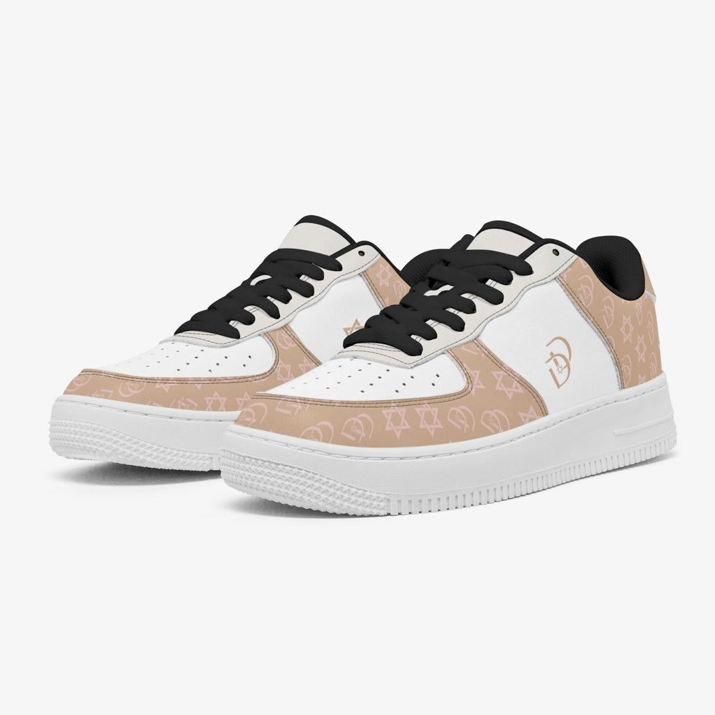 Unisex David Elevate Star Of David Leather David Denza Sneakers - Brown & White