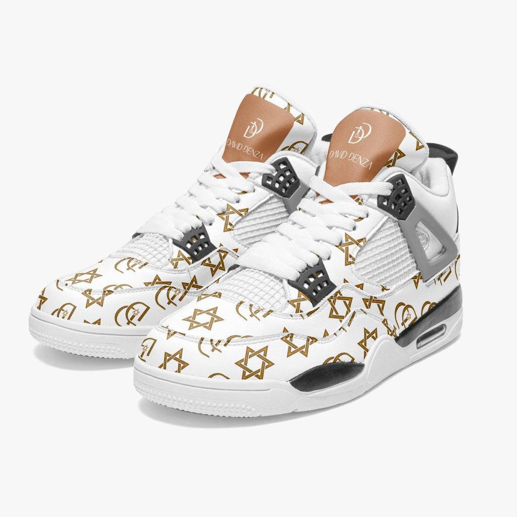 Unisex David Prime Star Of David Basketball Sneakers -White with gold