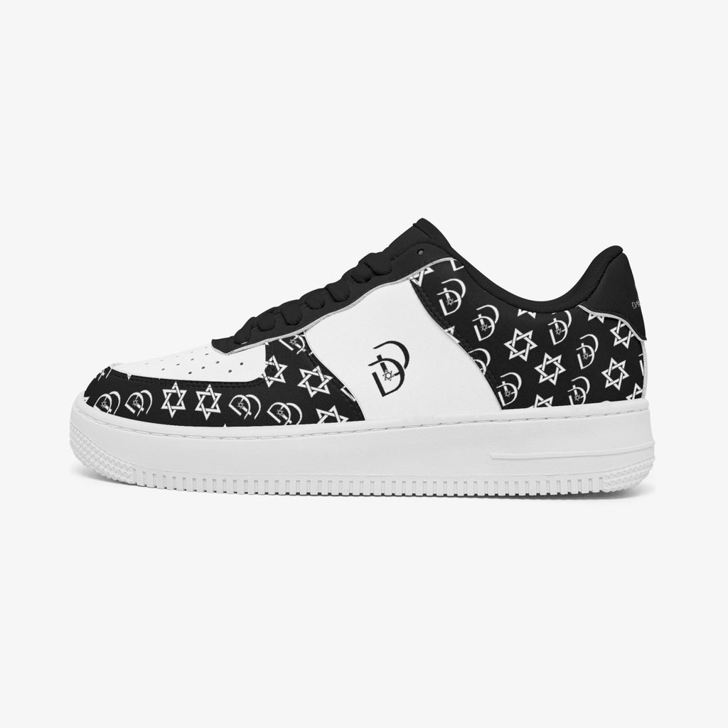 Unisex David Elevate Star Of David Leather David Denza Sneakers - Black & White