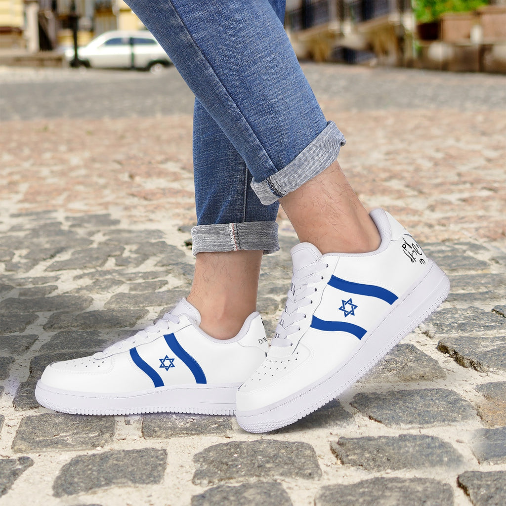 Unisex David Elevate Star Of David Low-Top Leather David Denza Sneakers - White & Blue