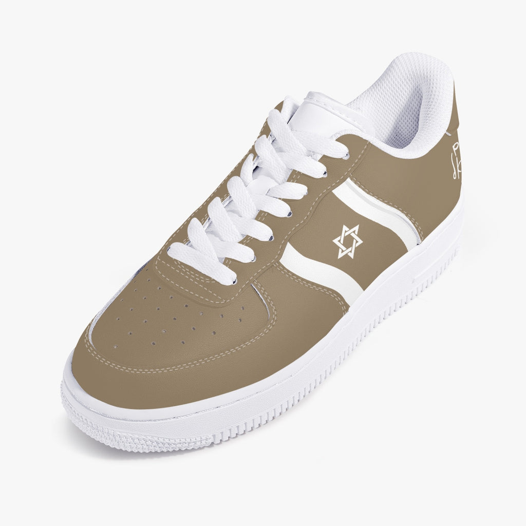 Unisex David Elevate Star Of David Low-Top Leather David Denza Sneakers - Brown-beige & White