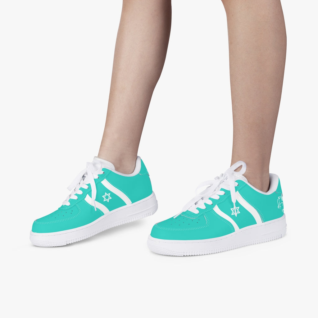 Unisex David Elevate Star Of David Low-Top Leather David Denza Sneakers  turquoise and white