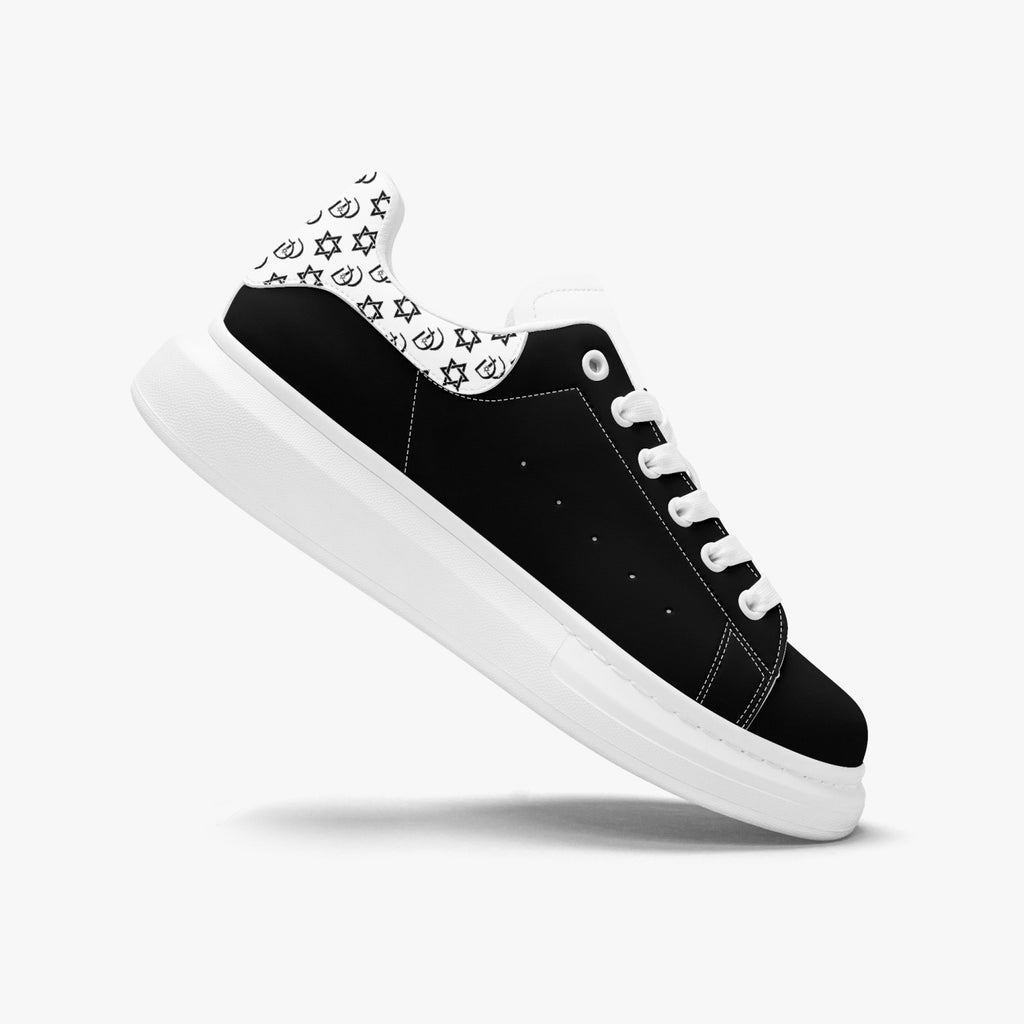 Unisex David Bold Star Of David Pattern Leather Oversized Sneakers - White and Black