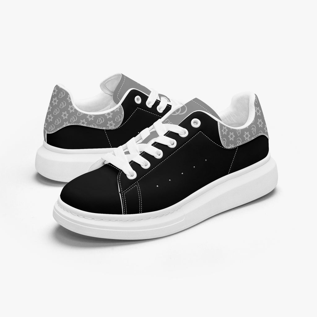 Unisex David Bold Star Of David Pattern Leather Oversized Sneakers -  silver on Black