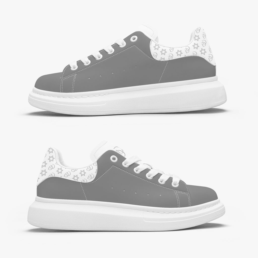 Unisex David Bold Star Of David Pattern Leather Oversized Sneakers - White on Gray