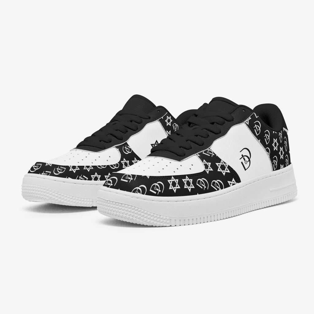 Unisex David Elevate Star Of David Leather David Denza Sneakers - Black & White