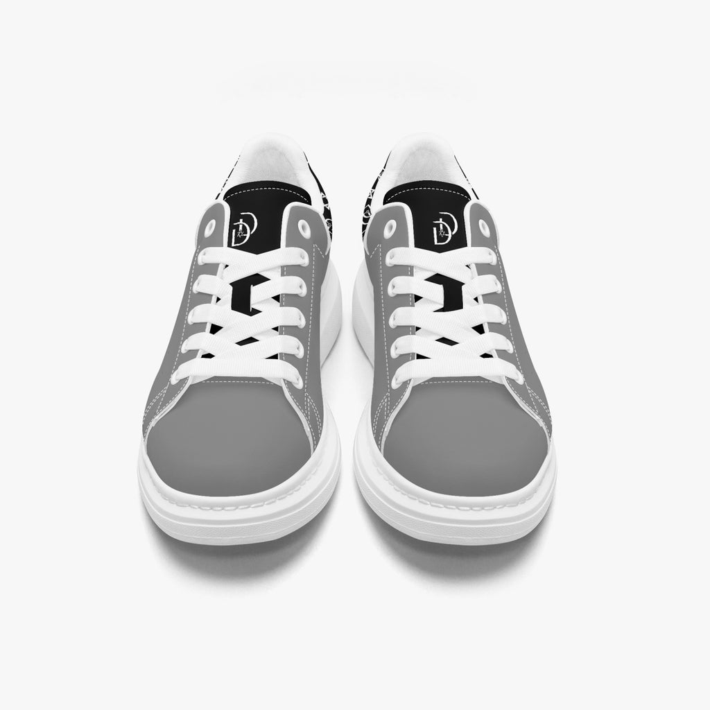 Unisex David Bold Star Of David Pattern Leather Oversized Sneakers - Black on Silver with White Pattern