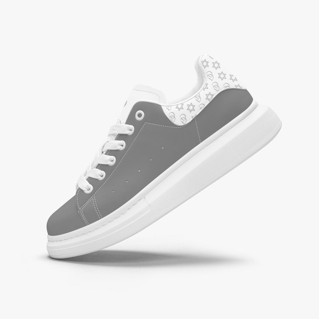 Unisex David Bold Star Of David Pattern Leather Oversized Sneakers - White on Gray