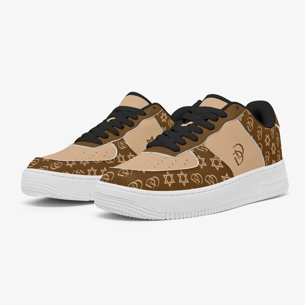 Unisex David Elevate Star Of David Leather David Denza Sneakers - Brown & Light Tan