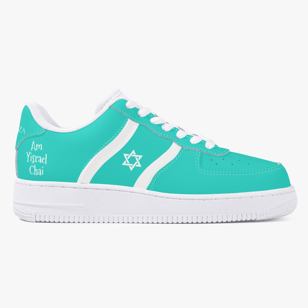 Unisex David Elevate Star Of David Low-Top Leather David Denza Sneakers  turquoise and white