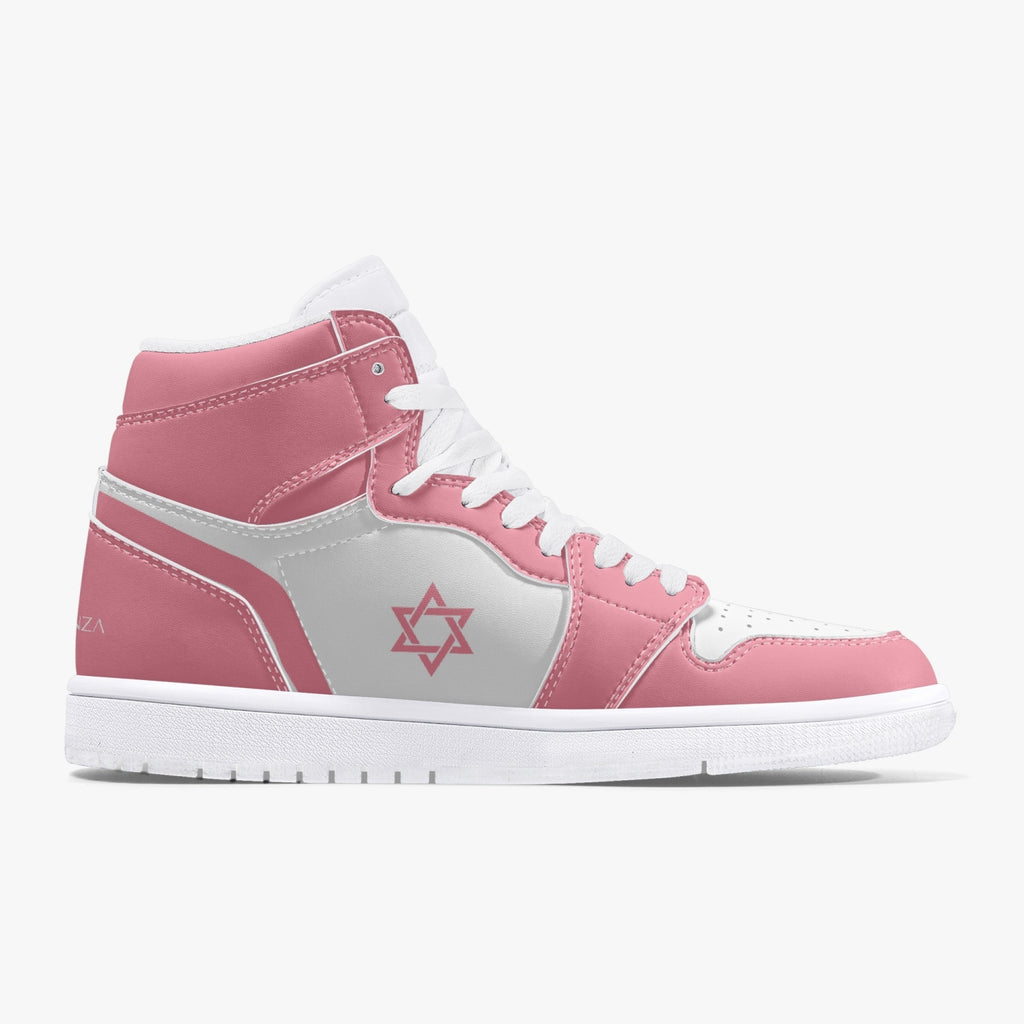 Unisex David Legends Star Of David High-Top Leather Sneakers David Denza- Pink and White