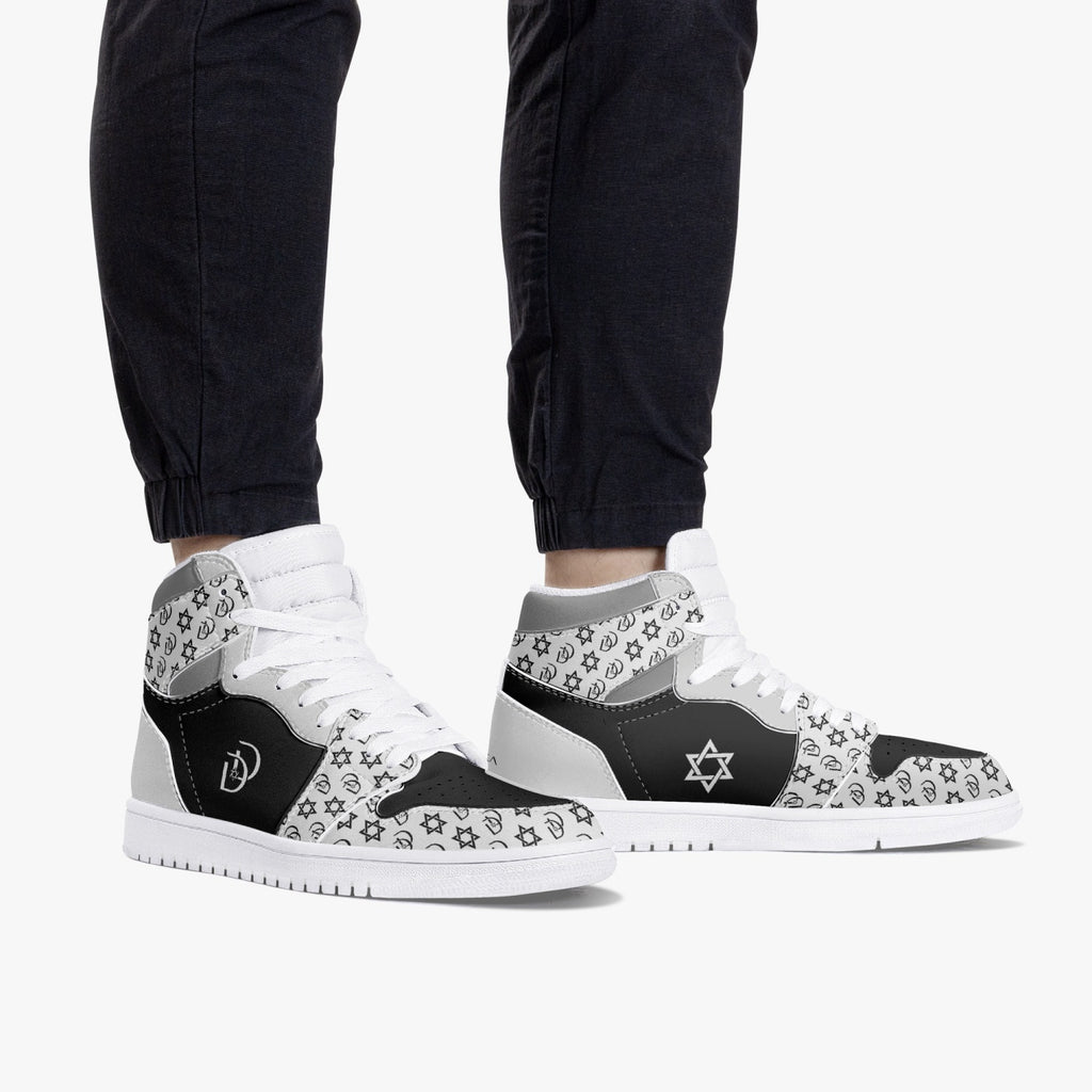 Unisex David Legends Star Of David High-Top Leather Sneakers David Denza - White & Black with Gray