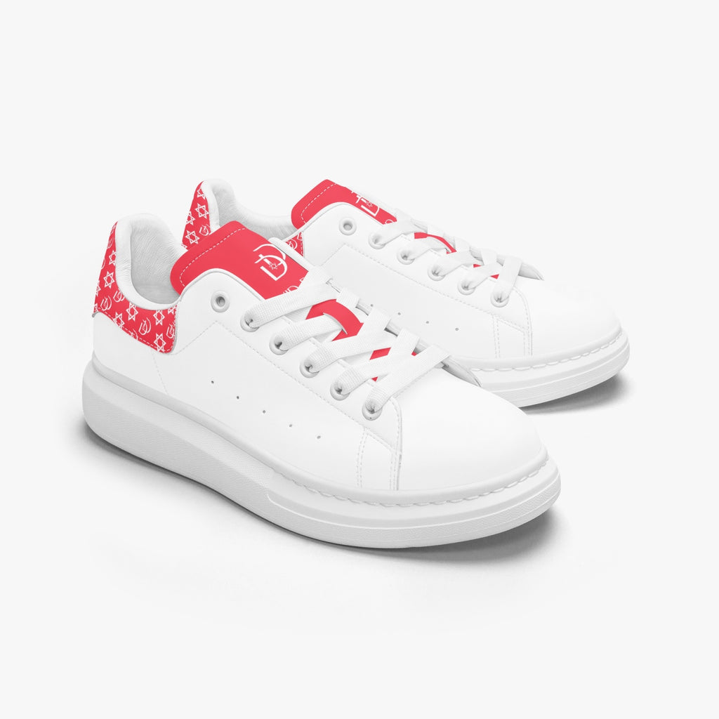 Unisex David Bold Star Of David Pattern Leather Oversized Sneakers - Candy Red