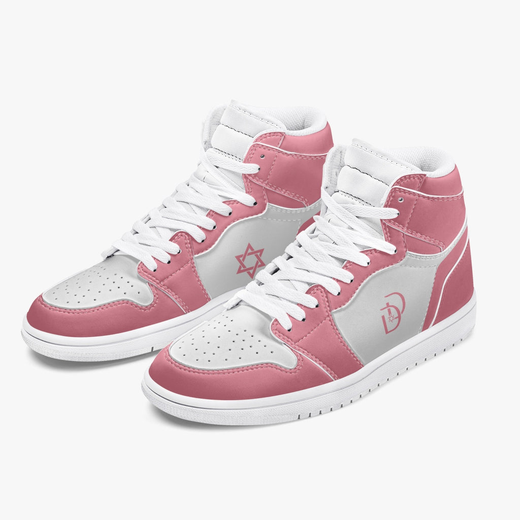 Unisex David Legends Star Of David High-Top Leather Sneakers David Denza- Pink and White