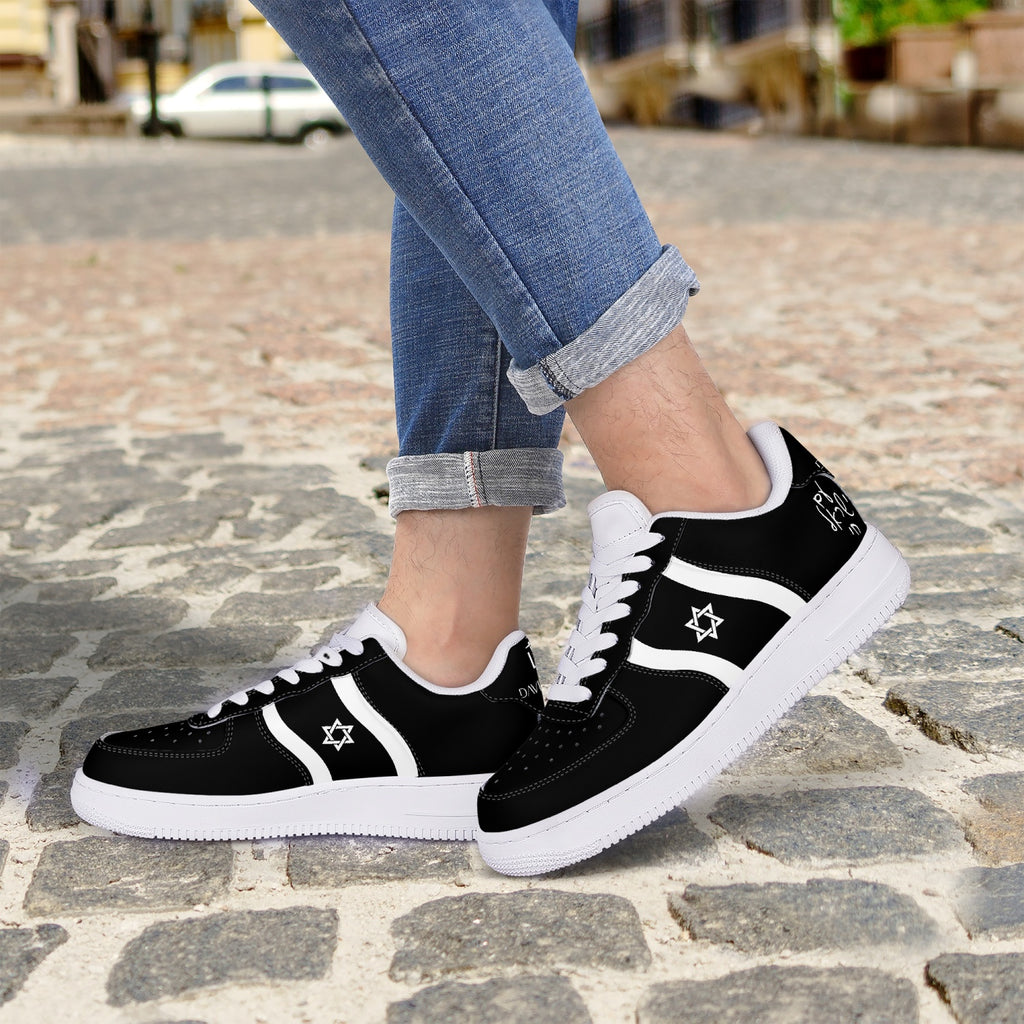 Unisex David Elevate Star Of David Low-Top Leather David Denza Sneakers-Black and White