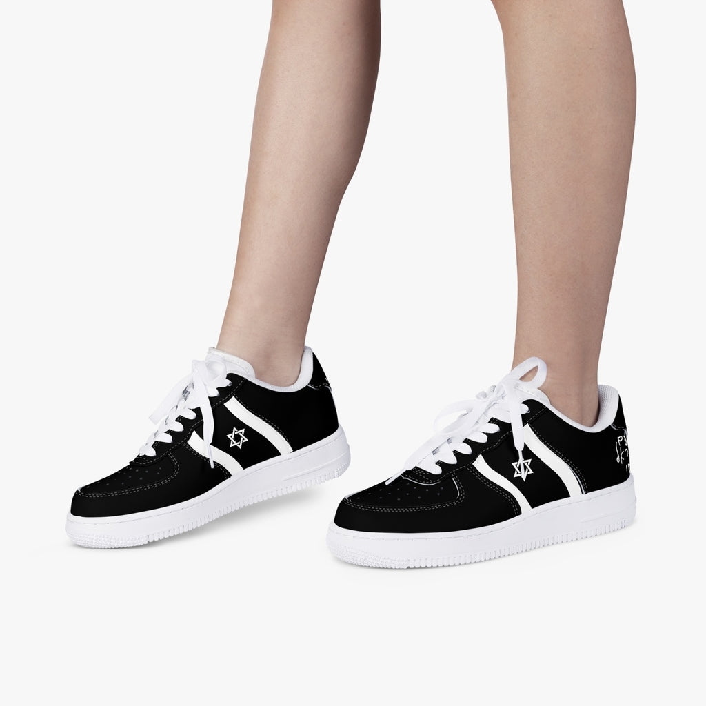 Unisex David Elevate Star Of David Low-Top Leather David Denza Sneakers-Black and White