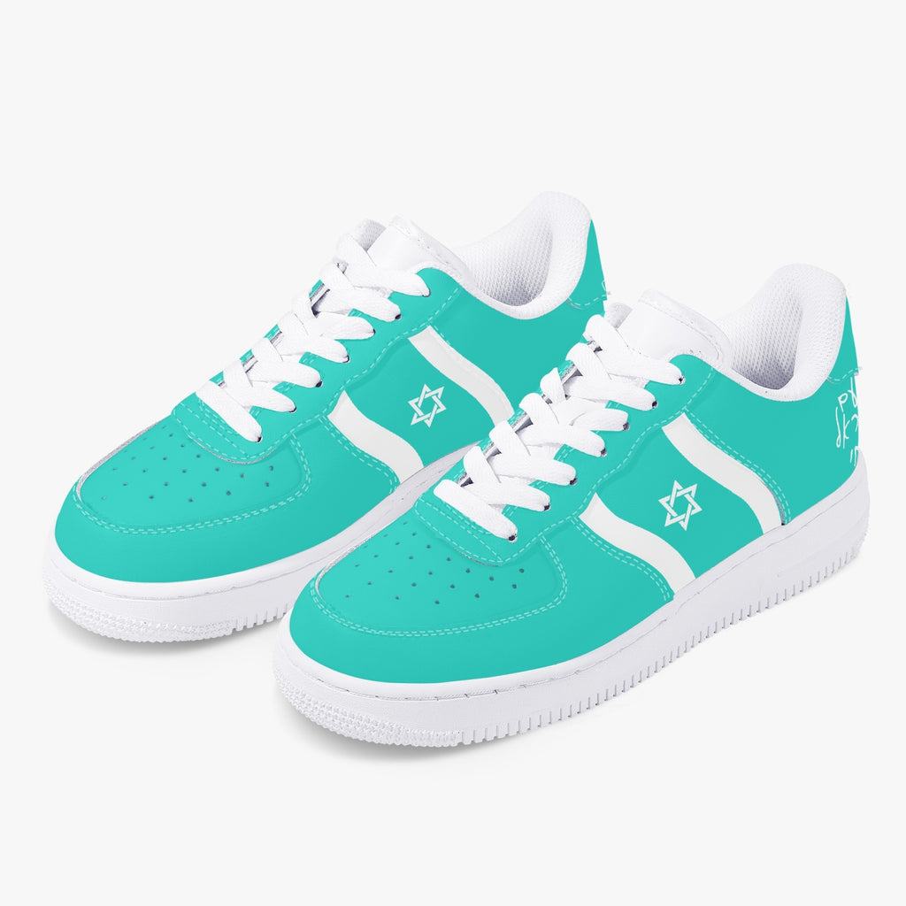 Unisex David Elevate Star Of David Low-Top Leather David Denza Sneakers  turquoise and white