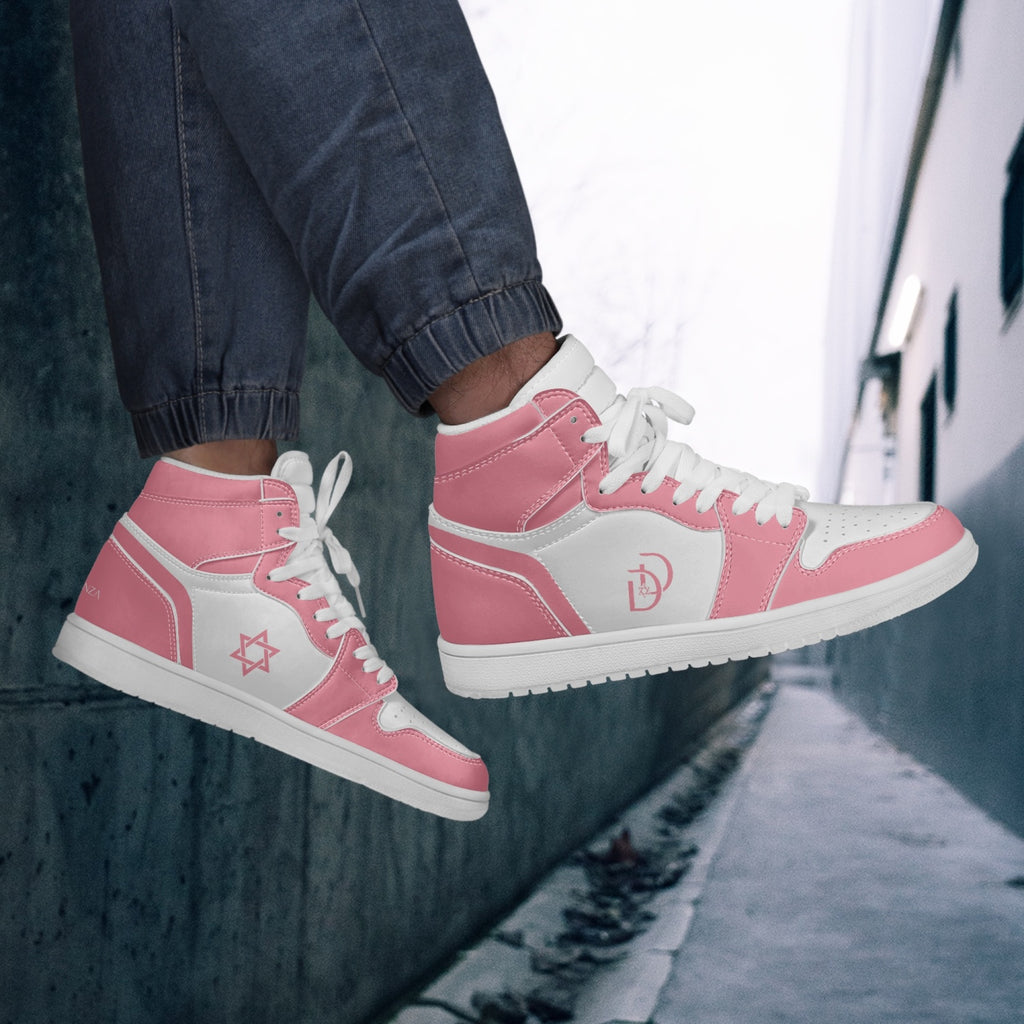 Unisex David Legends Star Of David High-Top Leather Sneakers David Denza- Pink and White