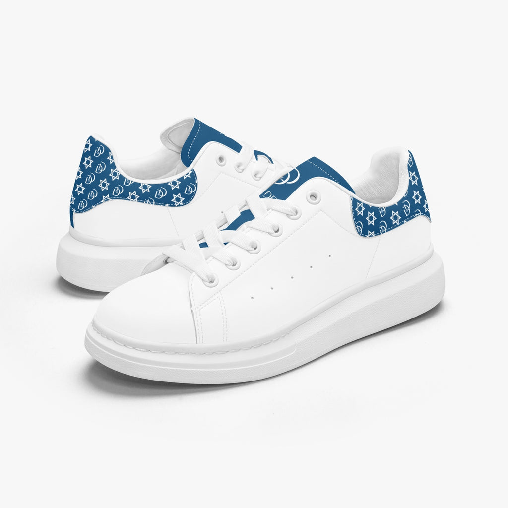 Unisex David Bold Star Of David Pattern Leather Oversized Sneakers - Blue on White