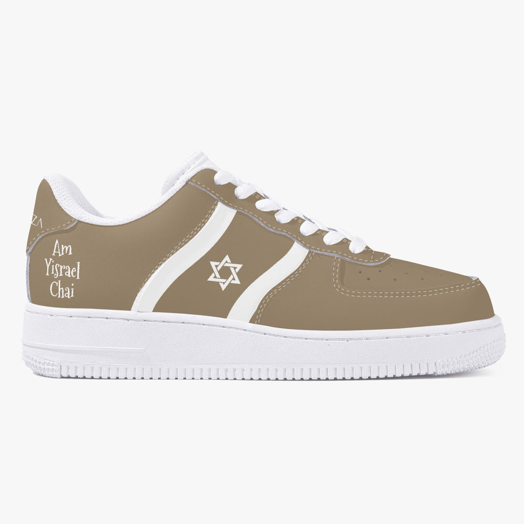 Unisex David Elevate Star Of David Low-Top Leather David Denza Sneakers - Brown-beige & White