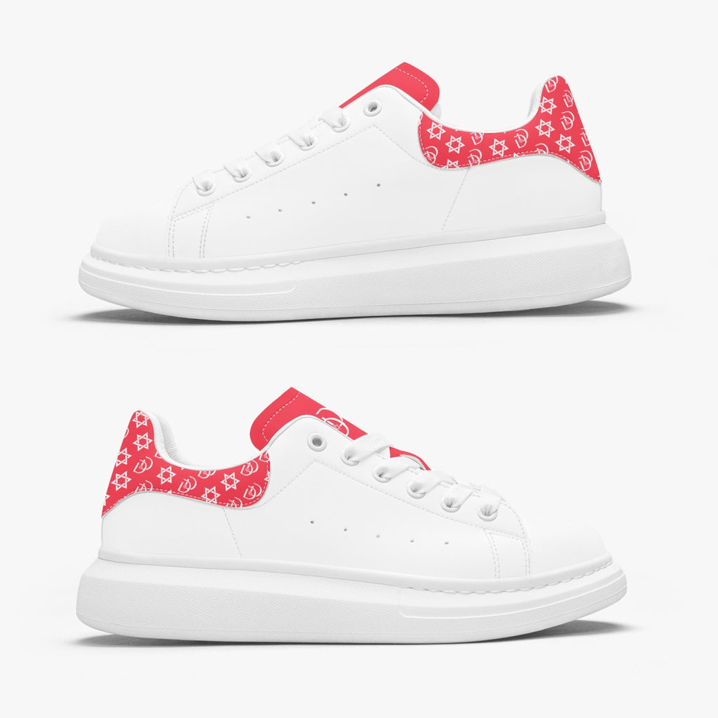 Unisex David Bold Star Of David Pattern Leather Oversized Sneakers - Candy Red