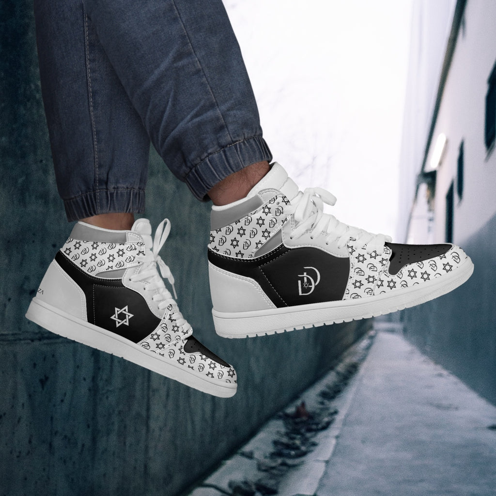 Unisex David Legends Star Of David High-Top Leather Sneakers David Denza - White & Black with Gray