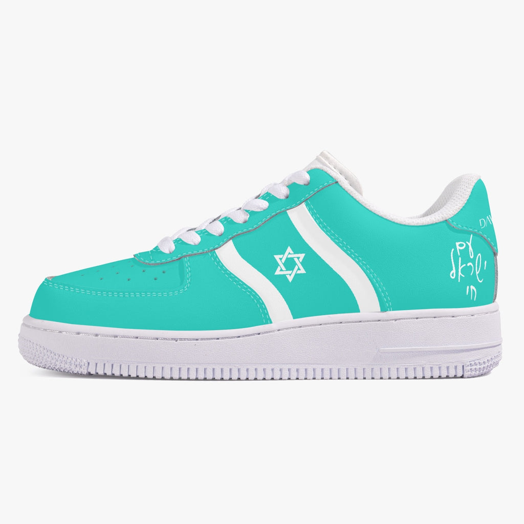 Unisex David Elevate Star Of David Low-Top Leather David Denza Sneakers  turquoise and white