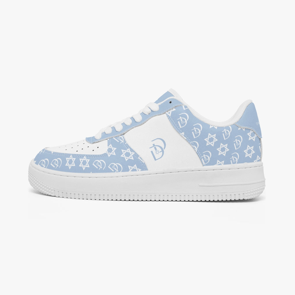 Unisex David Elevate Star Of David Leather David Denza Sneakers  - Sky Blue & White