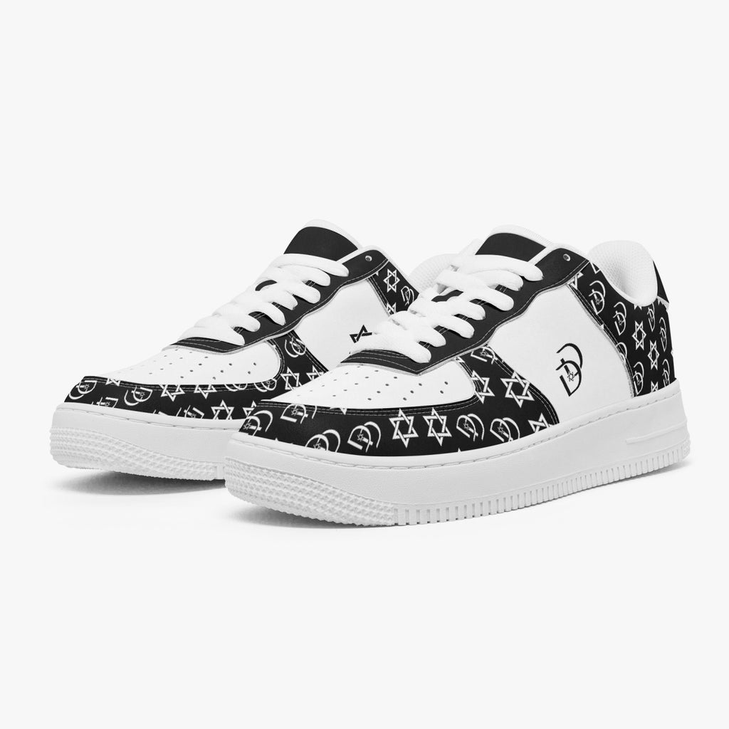 Unisex David Elevate Star Of David Leather David Denza Sneakers - Black & White