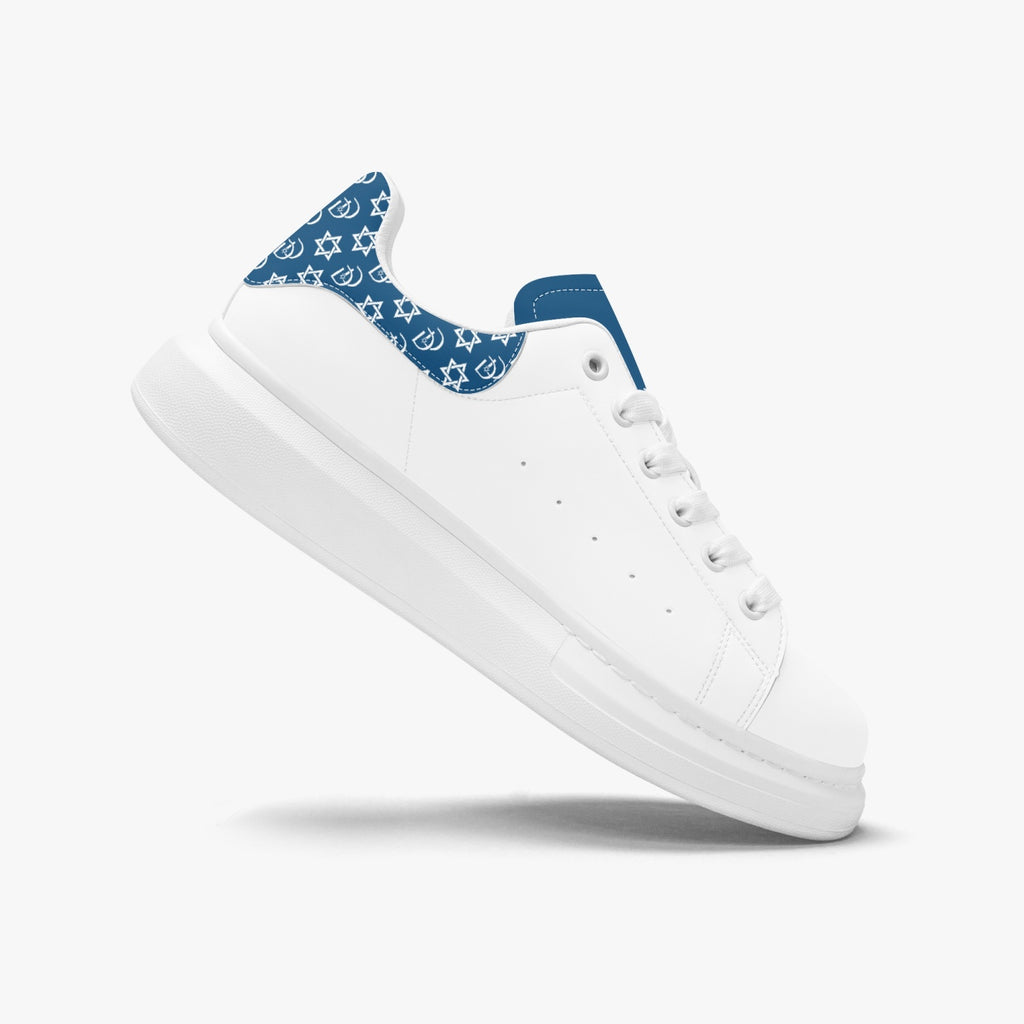 Unisex David Bold Star Of David Pattern Leather Oversized Sneakers - Blue on White