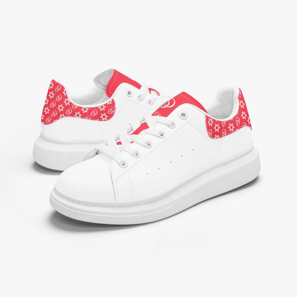 Unisex David Bold Star Of David Pattern Leather Oversized Sneakers - Candy Red