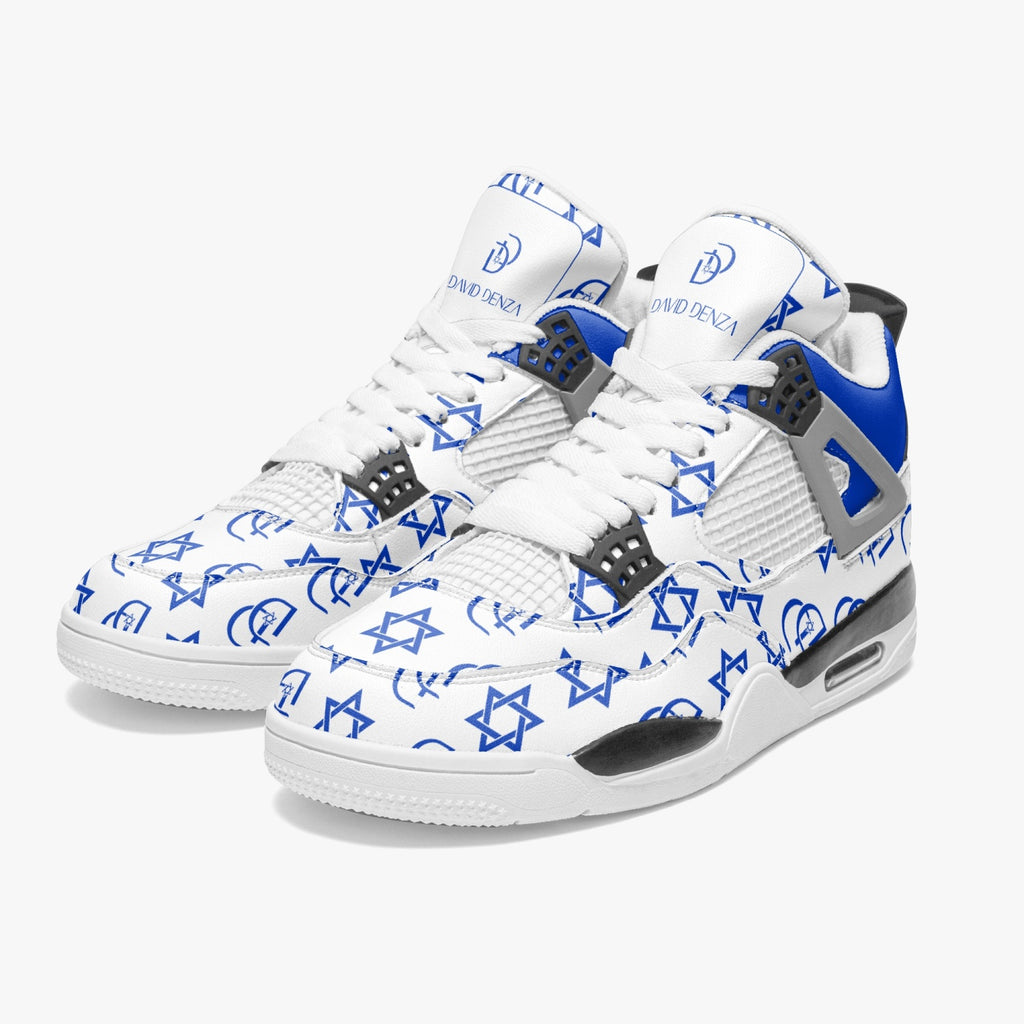 Unisex David Prime Star Of David Basketball Sneakers -White with blue