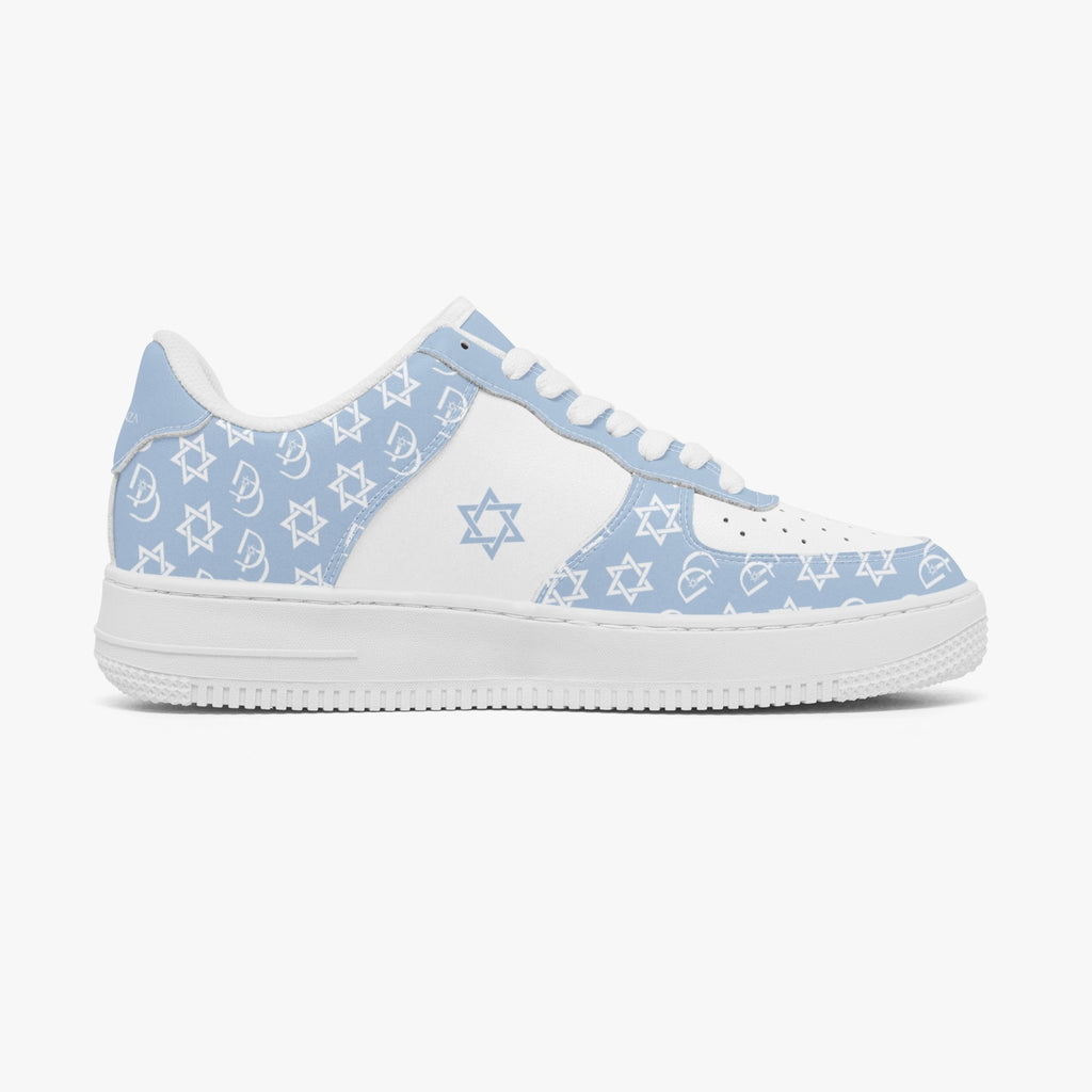 Unisex David Elevate Star Of David Leather David Denza Sneakers  - Sky Blue & White