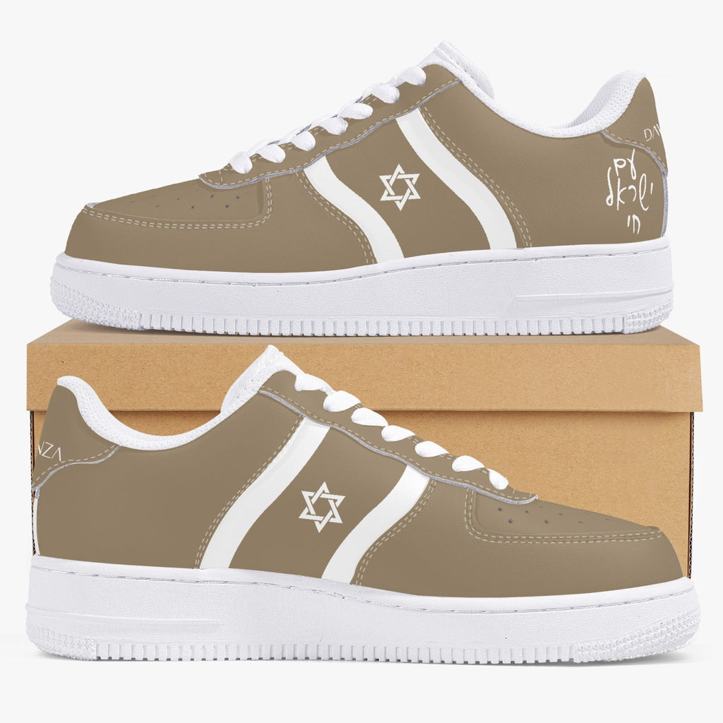 Unisex David Elevate Star Of David Low-Top Leather David Denza Sneakers - Brown-beige & White