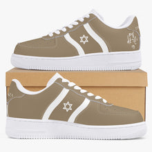 Load image into Gallery viewer, Unisex David Elevate Star Of David Low-Top Leather David Denza Sneakers - Brown-beige &amp; White