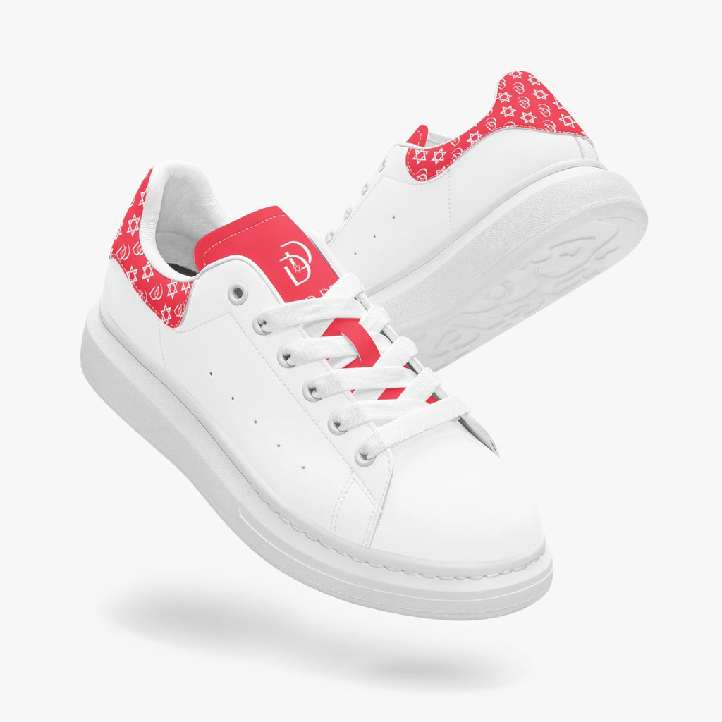 Unisex David Bold Star Of David Pattern Leather Oversized Sneakers - Candy Red