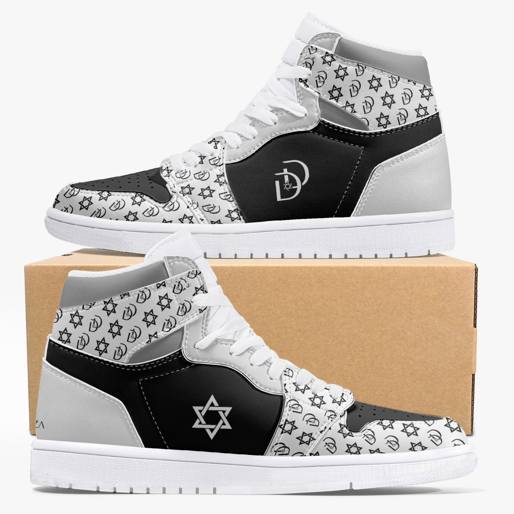 Unisex David Legends Star Of David High-Top Leather Sneakers David Denza - White & Black with Gray