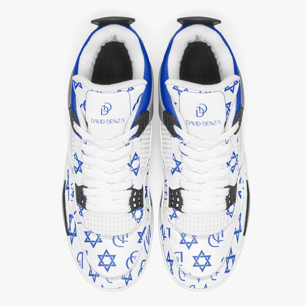 Unisex David Prime Star Of David Basketball Sneakers -White with blue