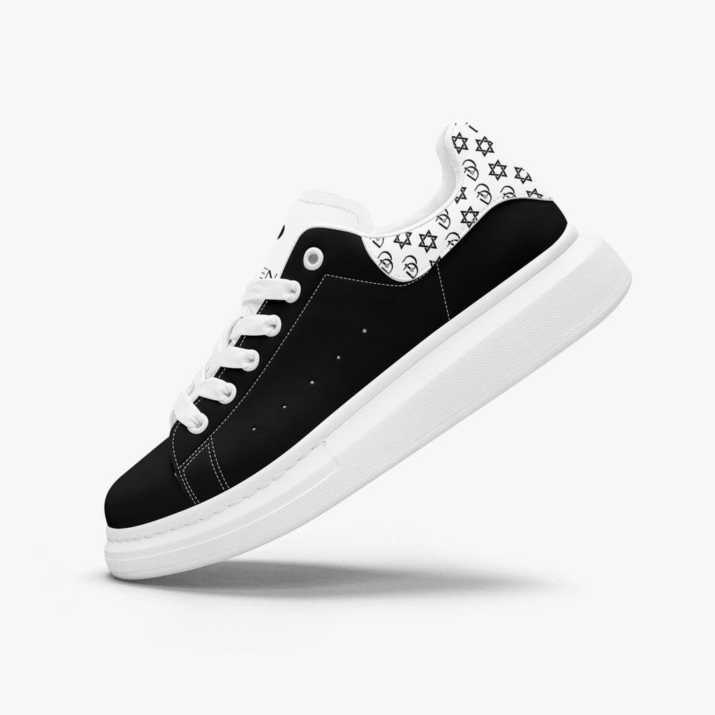 Unisex David Bold Star Of David Pattern Leather Oversized Sneakers - White and Black