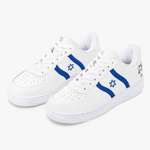 Load image into Gallery viewer, Unisex David Elevate Star Of David Low-Top Leather David Denza Sneakers - White &amp; Blue