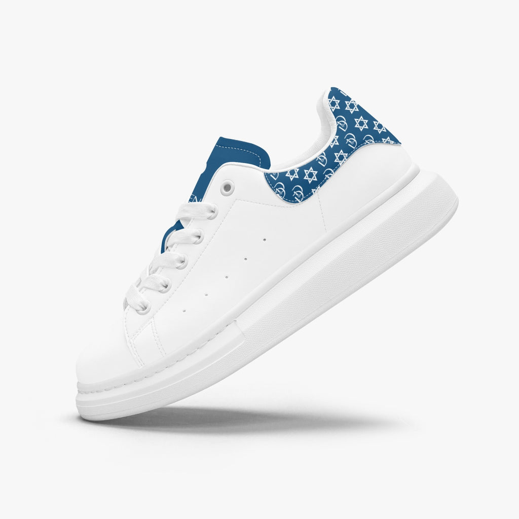 Unisex David Bold Star Of David Pattern Leather Oversized Sneakers - Blue on White